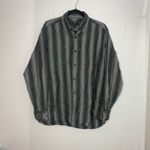 Tommy Bahama Shirt Mens M Gray Long Sleeve Button Down Silk Floral Embroidered